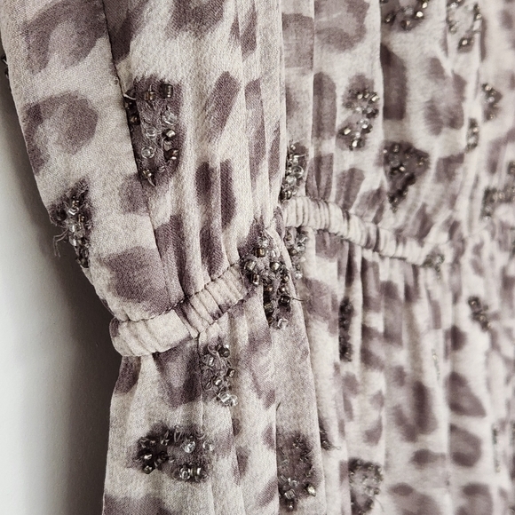 Joie Beaded Stone Mist Animal Print Silk Dress Size L - Picture 5 of 12